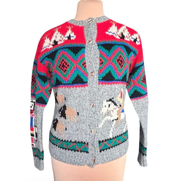 Vintage Skyr Sportswear Shetland Wool Western Knit Cardigan Medium Folk Art - Picture 13 of 13